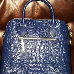 Blue Genuine Leather Crocodile Effect Handbag